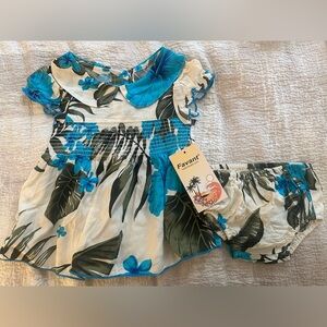 Favant Blue Floral Smocked Baby Dress with Bloomers